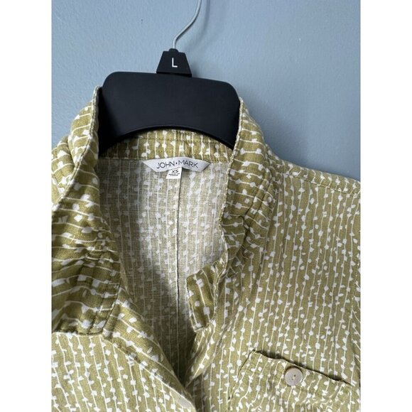 John Mark Full Button Linen Tunic Top Size XS Green Wire Collar Lagenlook Artsy - Picture 6 of 8